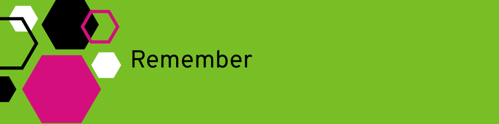 Black text: Remember on a green background with graphic