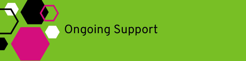 Black text: Ongoing Support on a green background with graphic